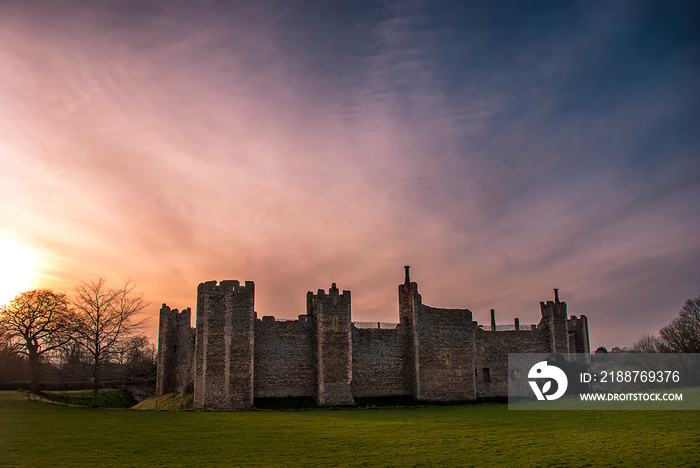 Sunset over Framlingham Castle in Suffolk, UK