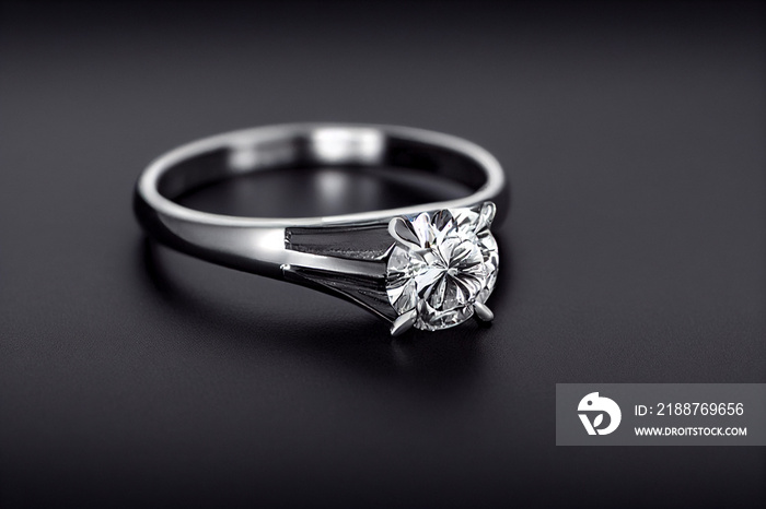 white gold engagement ring with diamond lies on a dark background