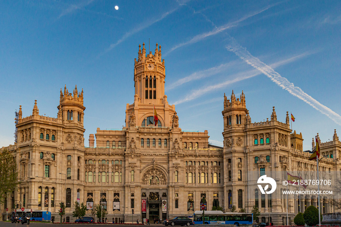 MADRID, SPAIN - April 22: Plaza de la Cibeles at sunset on April 22, 2013 in Madrid, Spain.