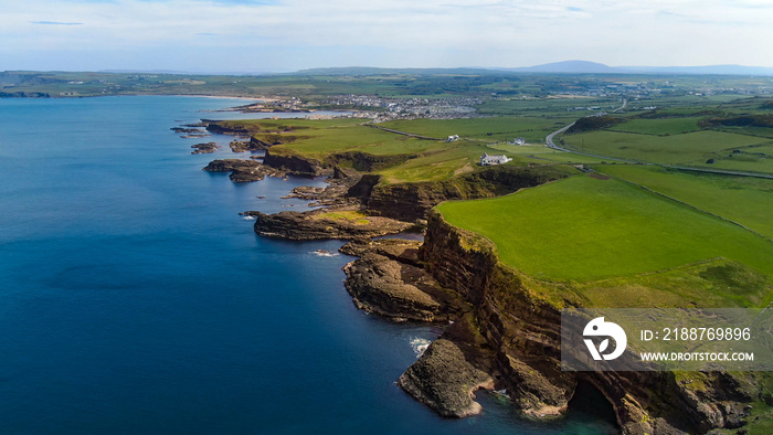 Dunluce Castle in North Ireland - aerial view - travel photography