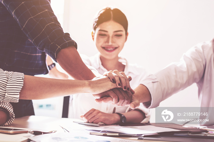 business handshaking process after successful deal of business meeting,Close up image share hand of business partnership