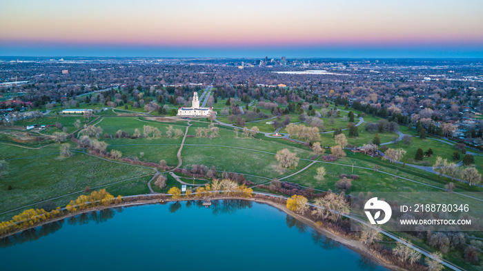 Drone Spring Sunset Over Denver, Colorado