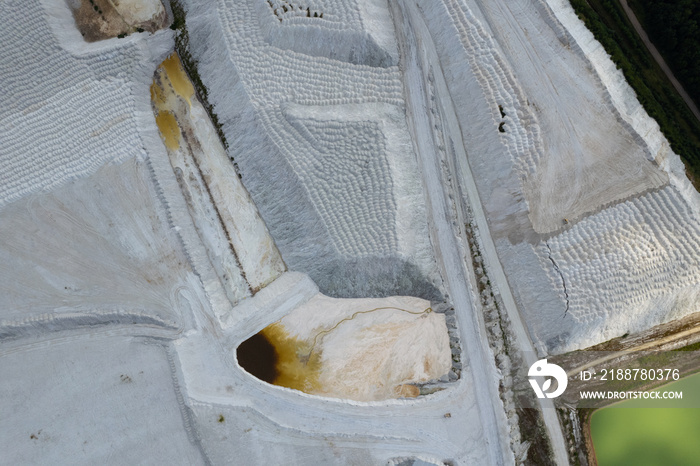 Aerial sunny view of phosphogypsum mountains in Kėdainiai city, industrial area, Lithuania