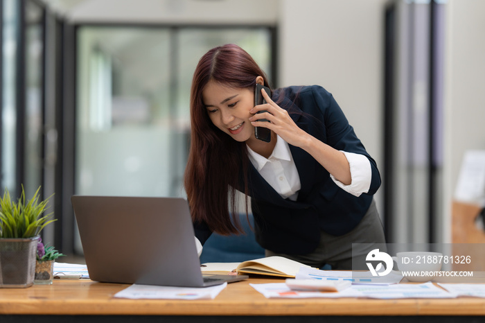 Portrait of Business woman or accountant or banker audit and analysis with financial costs wisely and carefully, investment and saving concept.