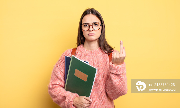 pretty student woman feeling angry, annoyed, rebellious and aggressive