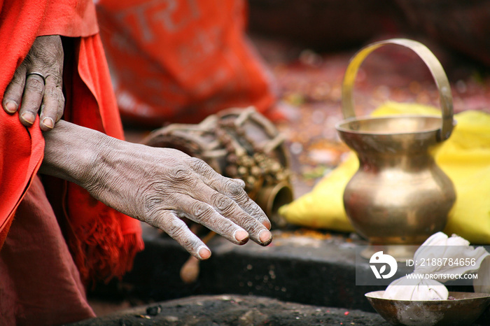 Sadhu’s hand, An Indian Holy man.