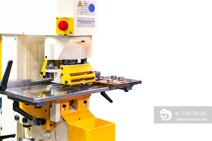 punch and die system with roller feed of hydraulic punching and shearing machine for cutting hole sheet metal of manufacturing process in industrial isolated with clipping path