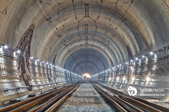 Modern railway tunnel. New railway tunnel in Carpathian mountains, Ukraine