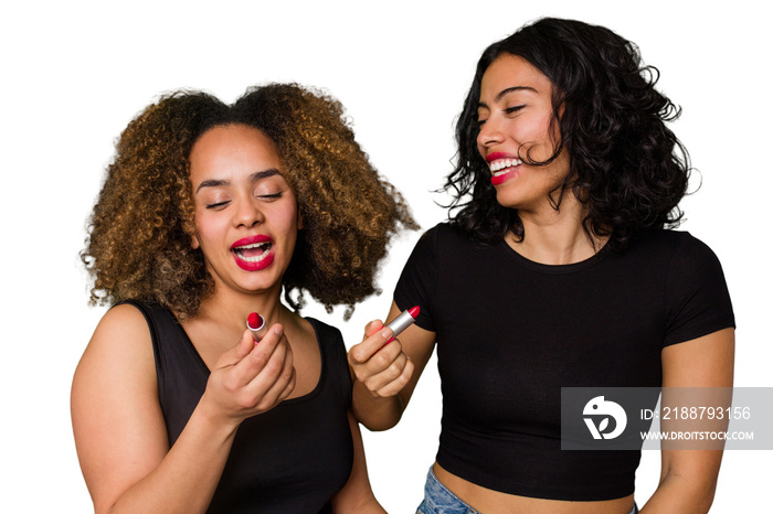 Two best friends, an Afro and Latina, get ready for a night out, laughing and having a great time while getting glam.