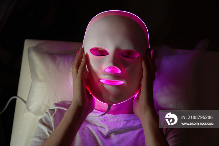 photon mask. Health and beauty. Cosmetic procedure for woman face. Beauty laboratory. LED Facial Mask, Photon Therapy.