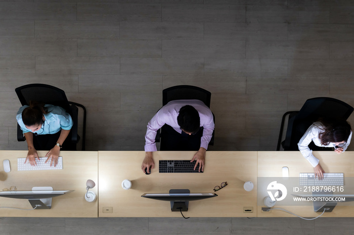 Call centre team night working top view