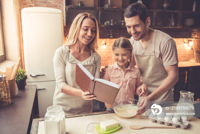 Young family baking