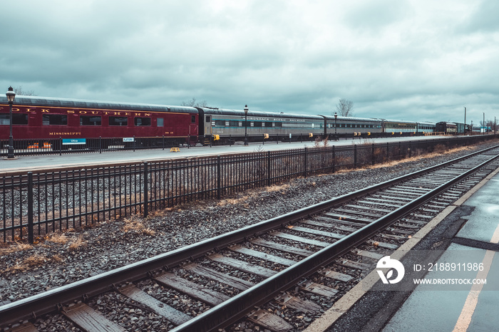 Vintage trains and train tracks in Utica, NY