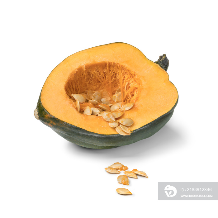 Halved fresh green acorn squash with seeds