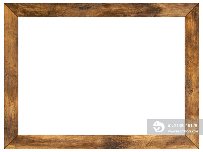 Old wooden frame isolated on white background.