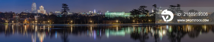 Cityscape of Madrid (Spain) from the Casa de Campo Lake