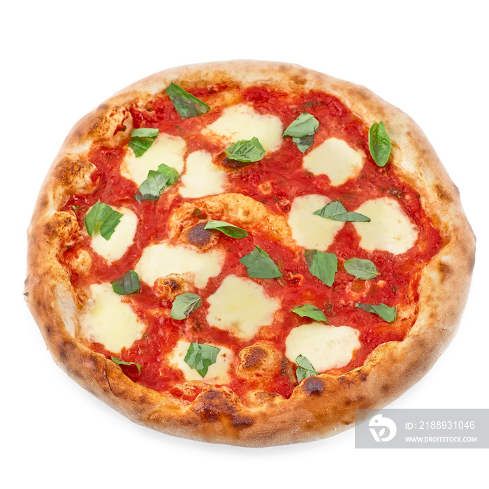 Pizza Margherita on white isolated background. Pizza Margarita with Tomatoes, Basil and Mozzarella C