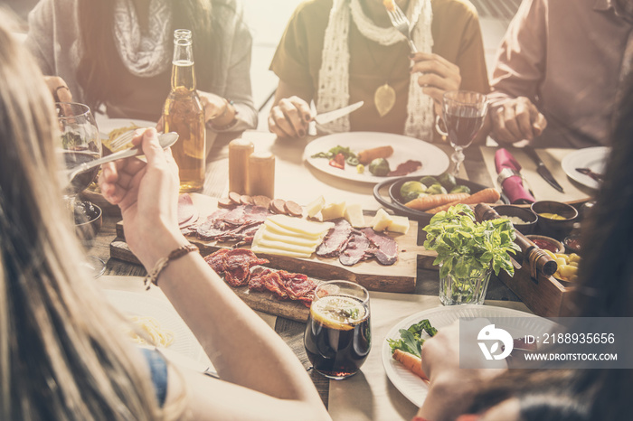 Group of people having meal togetherness dining