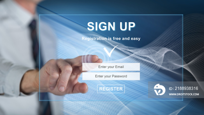 Man touching a signup concept