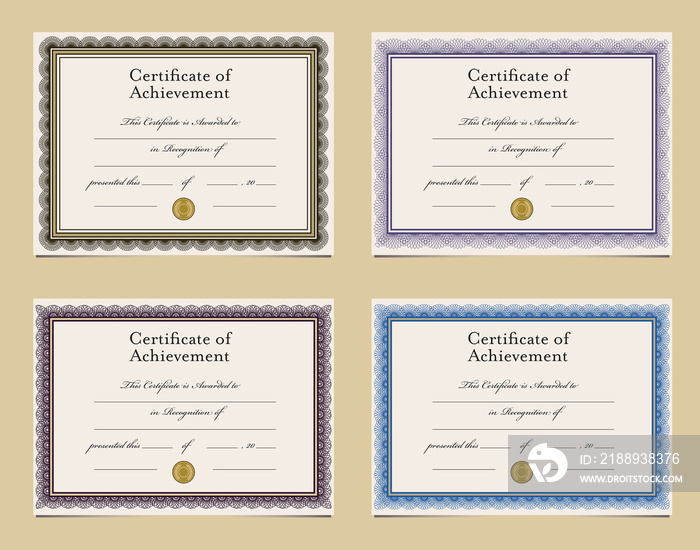 Set of four certificate templates