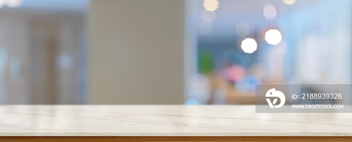 Empty marble counter, copy space with blurred background