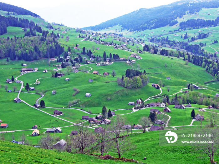 Cattle farms and rural architecture on the slopes of the Swiss Alps and in the Obertoggenburg region