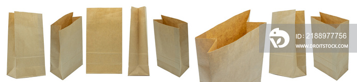 Brown paper bag isolated set on white background