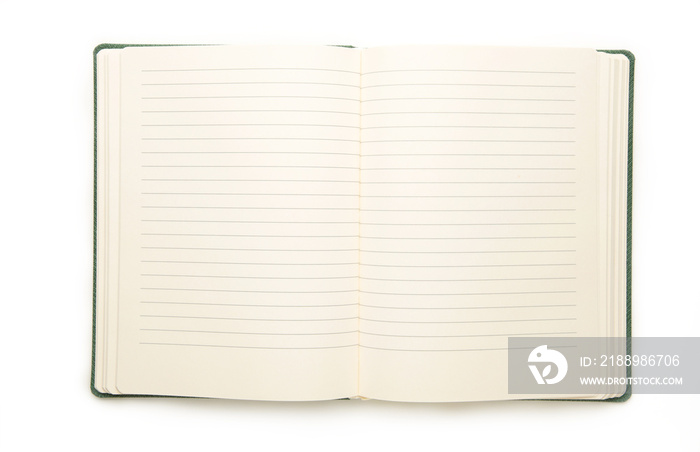 Blank open notepad isolated on white background.