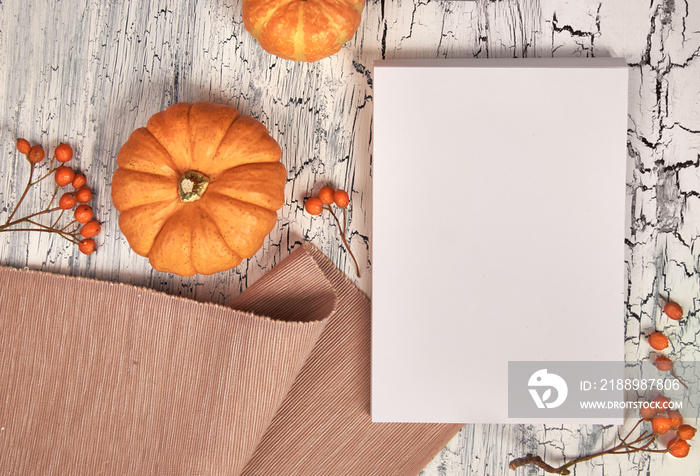 Paper mockup for your artwork or text with Autumn decorations