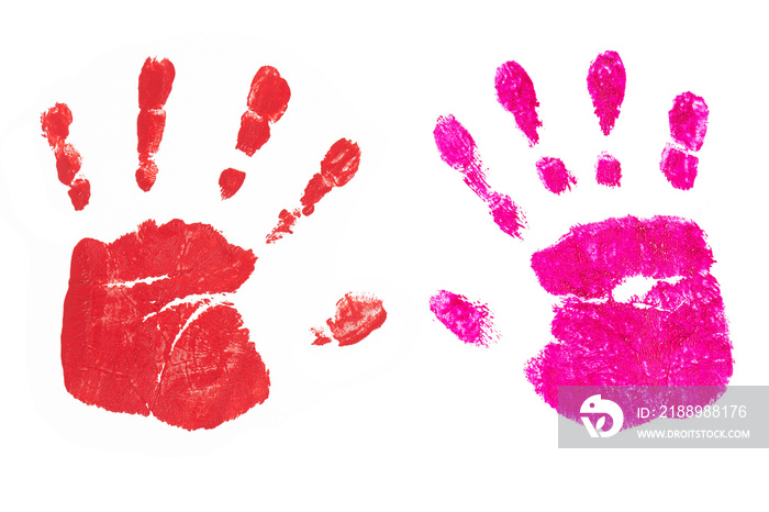 Handprints by children isolated on a white background