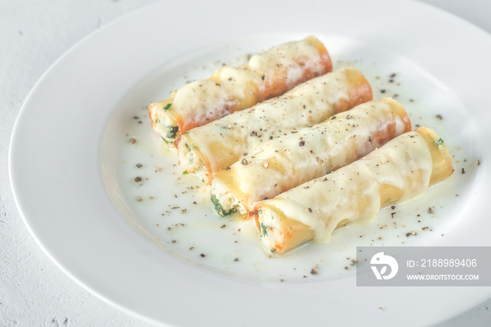 Cannelloni pasta stuffed with ricotta