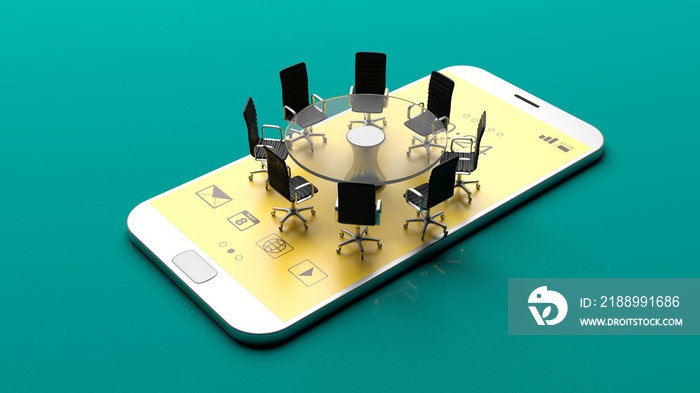 Office meeting on a smartphone. 3d illustration