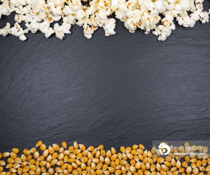 popcorn on a black background