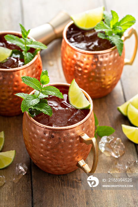 Traditional Moscow Mule in classic copper mugs