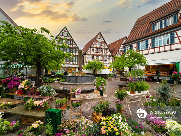 Kirchheim unter Teck Baden-Württemberg Deutschland Stuttgart Fachwerk Umgebinde Blauer Himmel Wolken