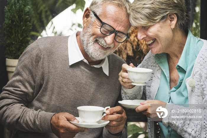 Senior Couple Afternoon Tean Drinking Relax Concept