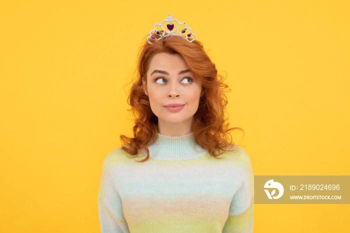 selfish redhead woman in queen crown, selfishness