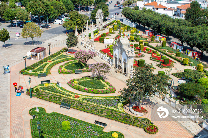 Aerial view over the Barcelos garden in daylight, Portugal