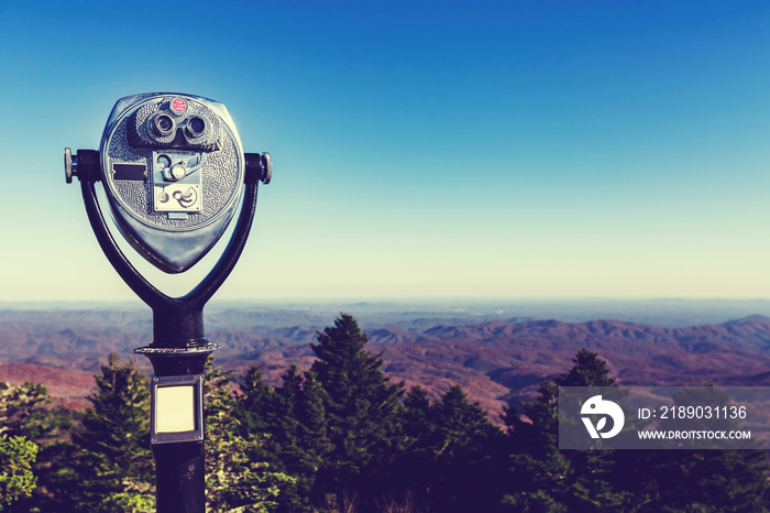 Coin-operated binoculars looking out over the Blue Ridge Moutains, NC