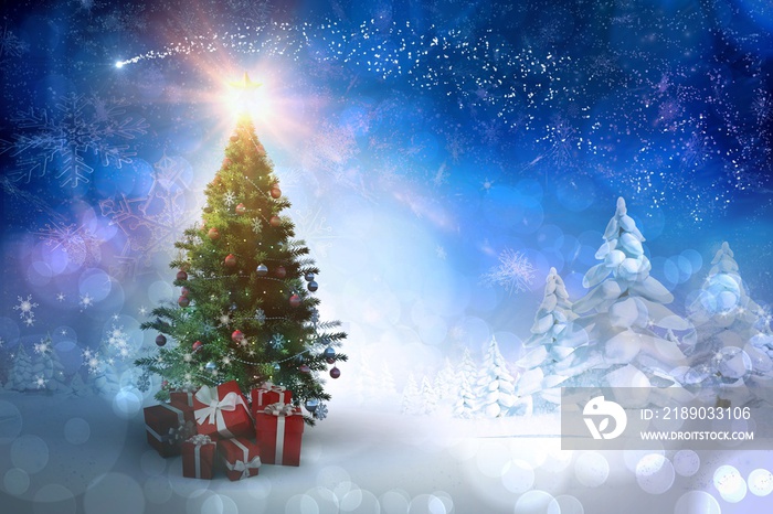 圣诞树与礼物的合成图像