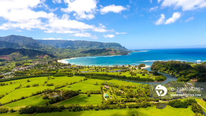 Aerial Hanalei Bay，Kauai, Hawaii