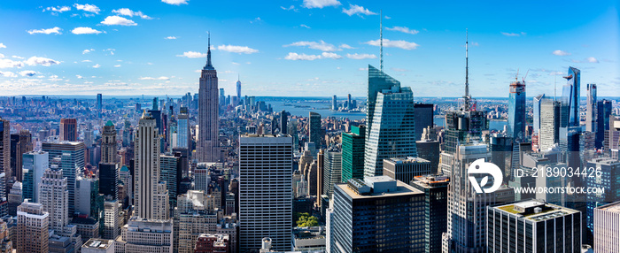 Aerial  view Manhattan  skyscrapers in  New York.