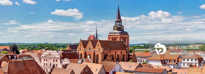 Old town of Güstrow with St. Marys parish church (Germany) - panoramic view