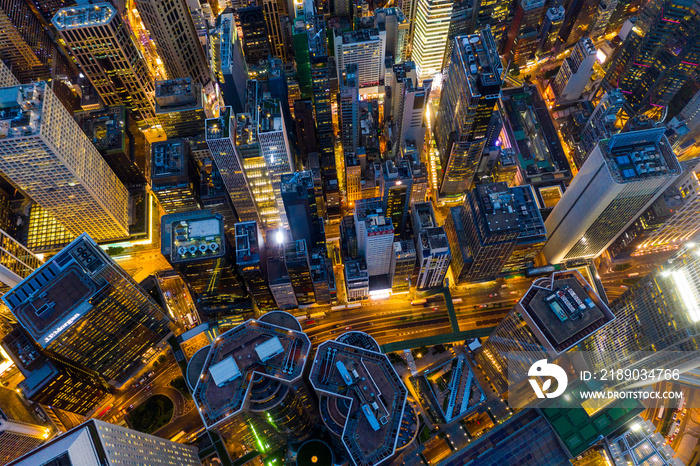 Top down view of Hong Kong city at night