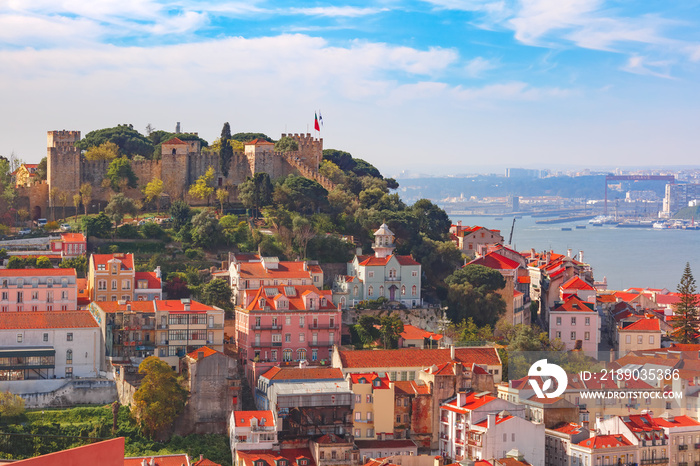 Historical centre of Lisbon on sunny day, Portugal