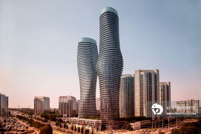 View of Mississauga city in Ontario Canada with modern buildings  