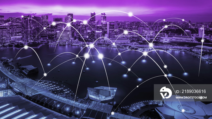 智能城市中的现代创意通信和互联网连接。5G电线的概念