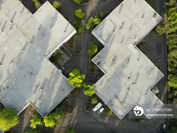 Photo of the roof of a large house and the landscape top view, texture for design