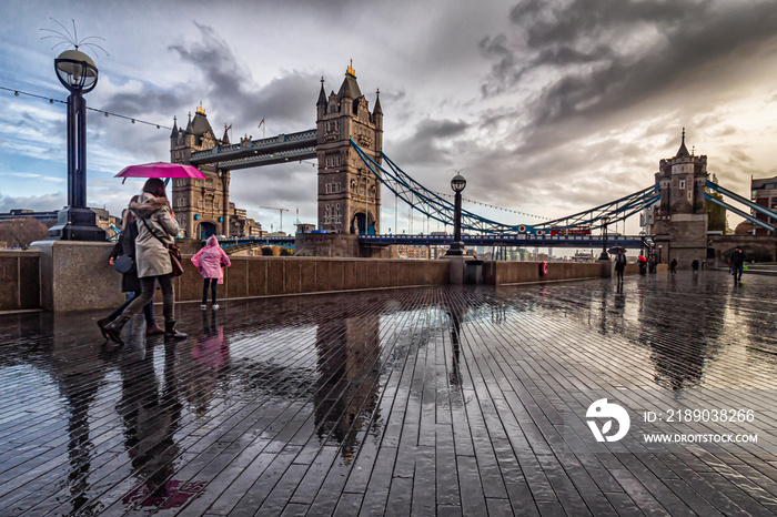 The tower Bridge of London in a rainy morning