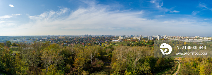 The panoramic view on multi-storey houses and natural park residential areas of ​​Berlin from hill o